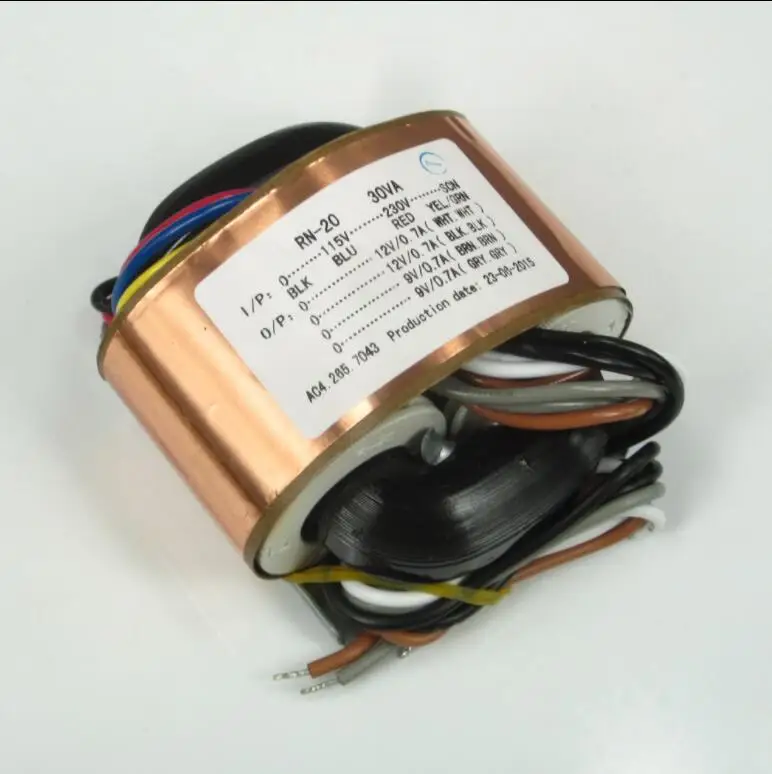 2*9 V/2*12 V/2*15 V/2*18 V R сердечник трансформатора 115-230VAC 30VA 2*15V 1A/2*18 V 0.83A с защитным выходом для питания усилитель - Цвет: 2X12V 0.7A 2X9V 0.7A