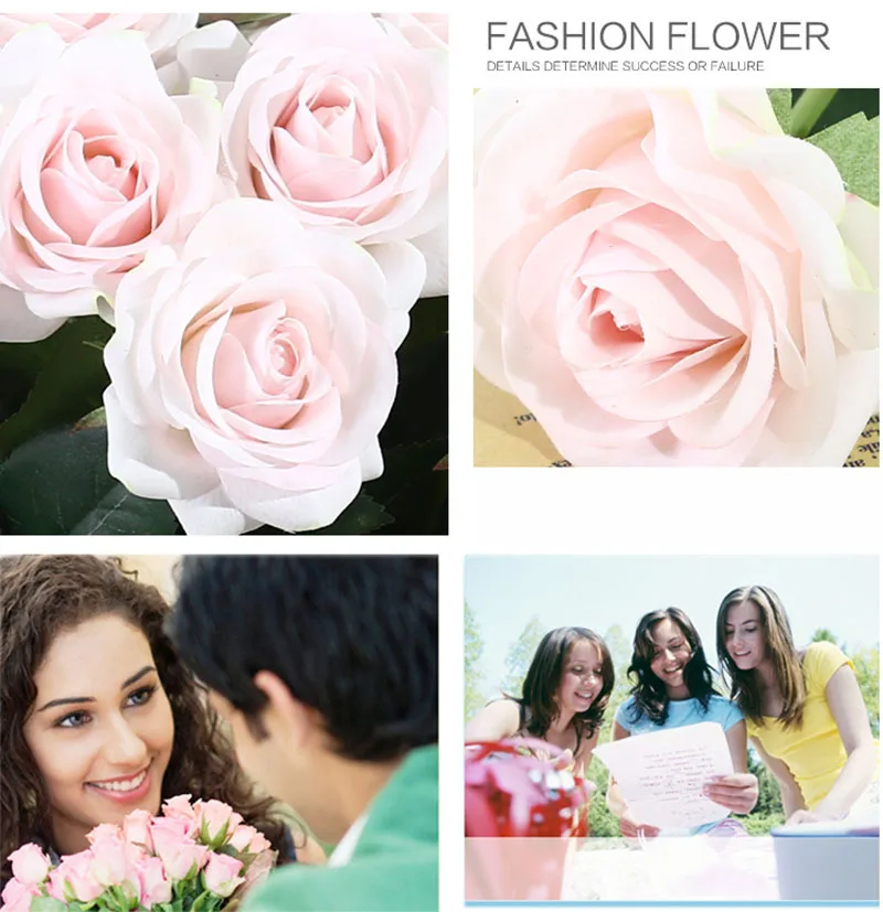 Flone Artificial Silk Really Touch Moisturizing Blue Rose Flower Branch Pink White Red Rose For Wedding Wall Home Decoration Art (23)