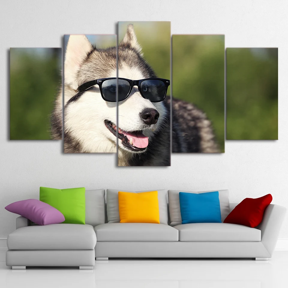 HD Printeds Large Posters Canvas Poster Artworks 5 Pieces Cool Husky
