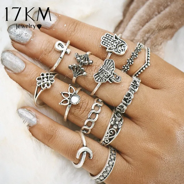 17KM Vintage Turkish Hasma Ring Sets Anillos 2017 New Geometric Silver Color Ele 17KM Vintage Turkish Hasma Ring Sets Anillos 2017 New Geometric Silver Color Ele