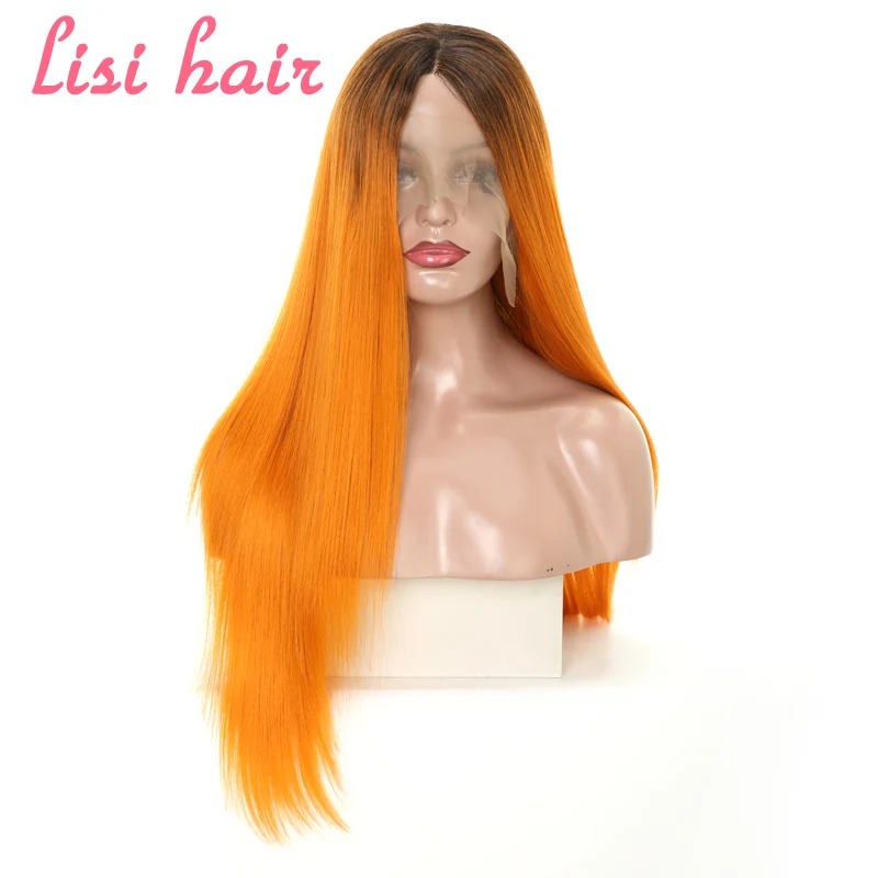 LISI HAIR 26 inches black golden Cyan Pink long Straight Synthetic Front Lace Wigs For Black Women African American hair LISI HAIR 26 inches black golden Cyan Pink long Straight Synthetic Front Lace Wigs For Black Women African American hair