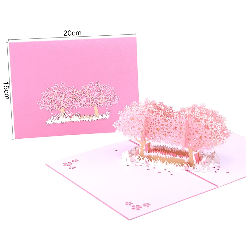 3D всплывающие открытки на день рождения пригласительные вишневые Цветы Подарочная открытка с конвертом на День Благодарения лазерная резка Рождество пустые поздравительные открытки - Цвет: G2071P