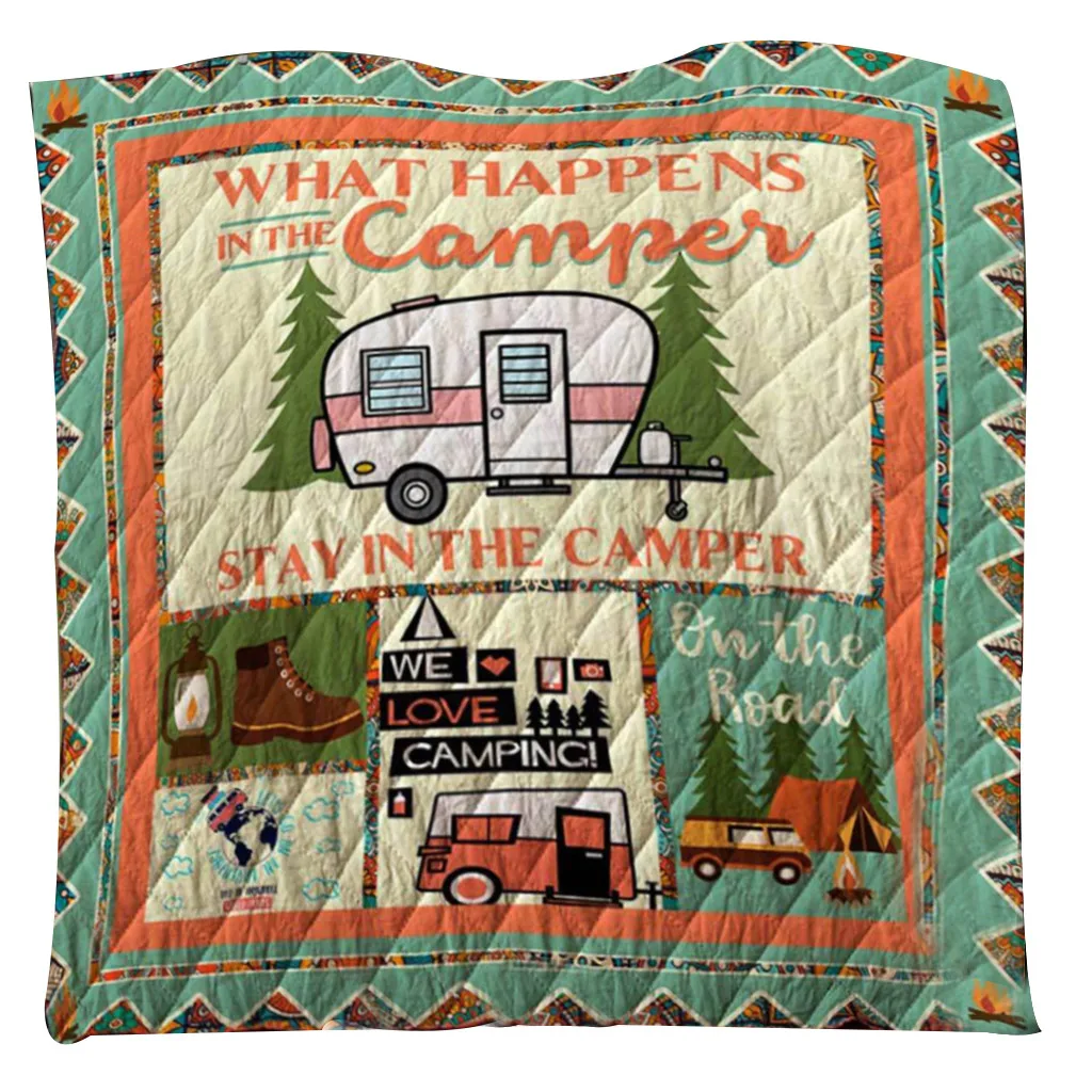 

Lovely Cartoon Camper Carpet Blanket Soft Cloth Comfort Camping Carpet Vacation Rug Throw Camping Car Blankets Picnic Beach