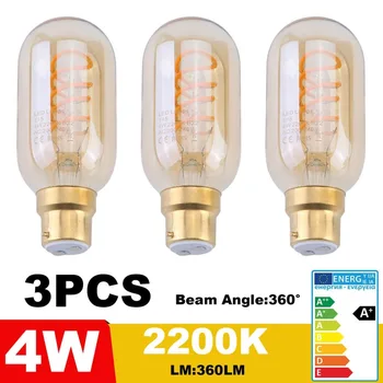 

(Ship From DE)Vintage 3pcs/set T45 LED Soft Filament B22 240V 4W Amber Glass 2200K Light Bulb Replacement Decoration Lamp Bulb