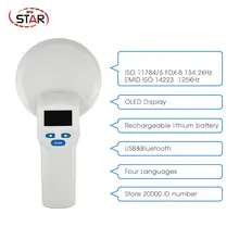 Животное rfid ручной считыватель ISO11784/5 FDX-B EMID стекло тег ридер собака чип для сканера OLED 134,2 кГц Горячая для домашних животных Трекинговые метки