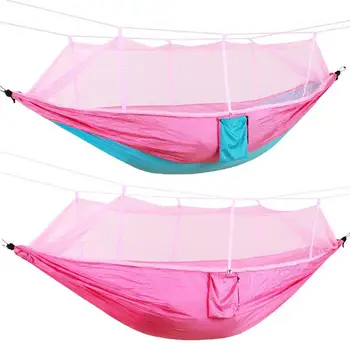 

Double Person Hammock with Mosquito Net Outdoor Portable Nylon Parachute Camping Leisure Indoor Outdoor Camping Hanging Swing