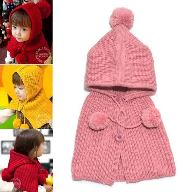 Bnaturalwell/вязанные шарф и шапка для детей ясельного возраста, зимний теплый плащ с капюшоном, однотонный детский плащ-накидка для мальчиков и девочек, подарок H137S