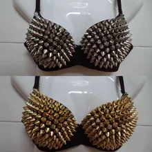 Сексуальное бра для женщин Панк Леди гот Серебряный шипованных бюстгальтер укороченный топ вечерние ультратонкие партии Спайк заклепки металлическ