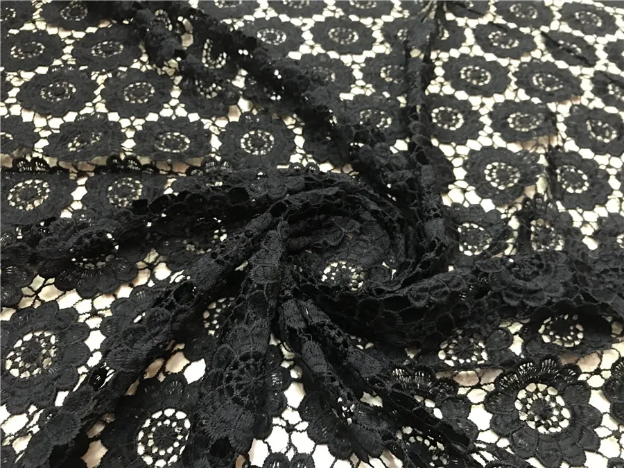 Black Latest African Guipure Lace Fabric High Quality Cord Guipure Lace