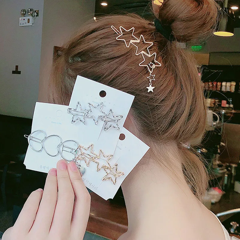 

2019 New Women Vintage Heart Star Geometric Alloy Hairpins Sweet Headband Hair Clips Barrettes Female Fashion Hair Accessories