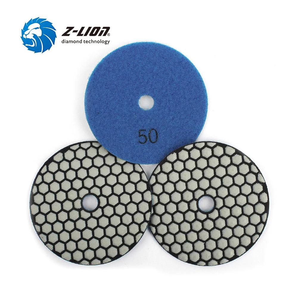 Z-LION, 3 шт., сухие полировальные колодки, 4 дюйма, Профессиональные Гибкие алмазные шлифовальные диски для мрамора, гранита, камня, полировальные диски