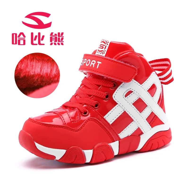 HOBIBEAR Backetball обувь детская Водонепроницаемая зимняя спортивная обувь для мальчиков Плюшевые Нескользящие женские кроссовки Детская защита лодыжки aaкачества - Цвет: Red White Plush In