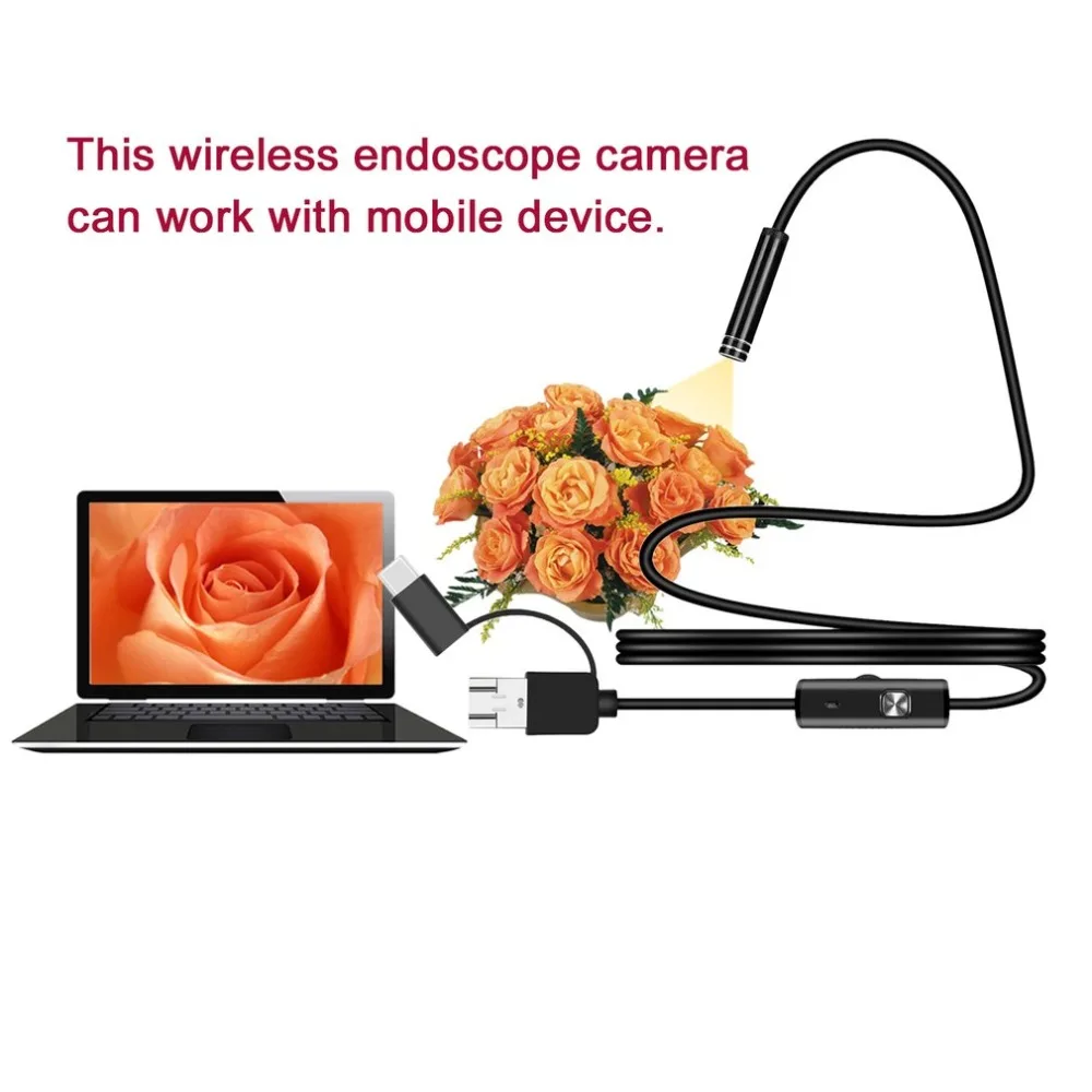 

LESHP 2M 7mm Micro USB/Type-c/Android 3-in-1 Computer Endoscope Borescope Waterproof Micro USB Camera Inspection Tube