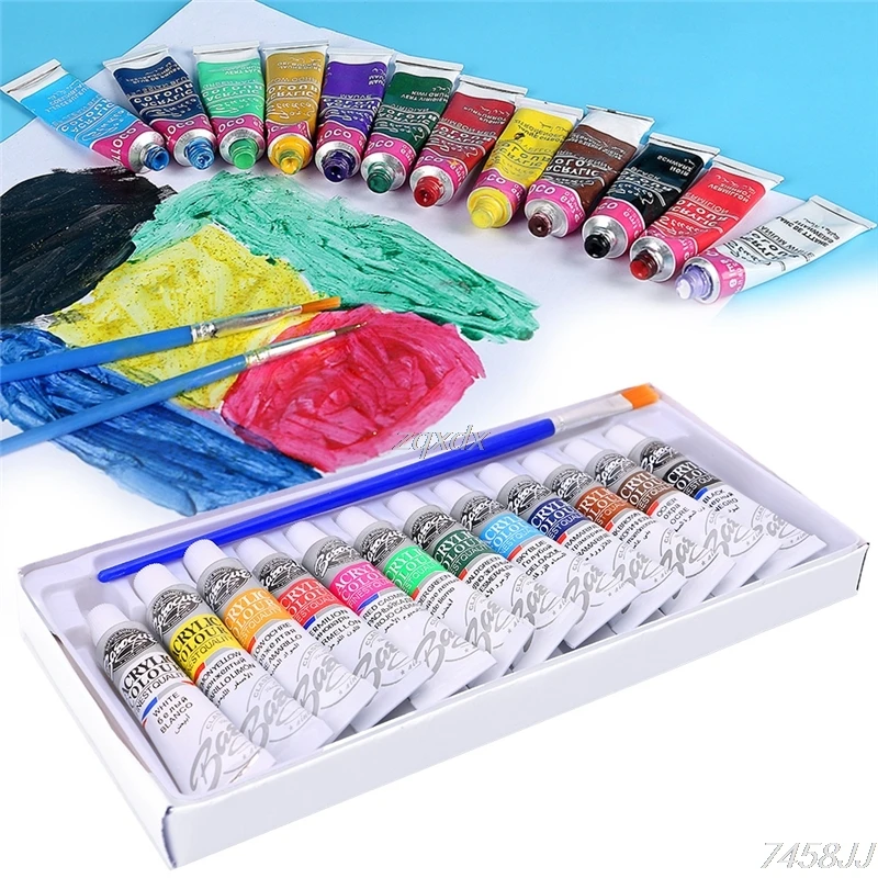 

Professional Acrylic Paints Set Hand Wall Textile Painting Brush 6 ML 12 Colors