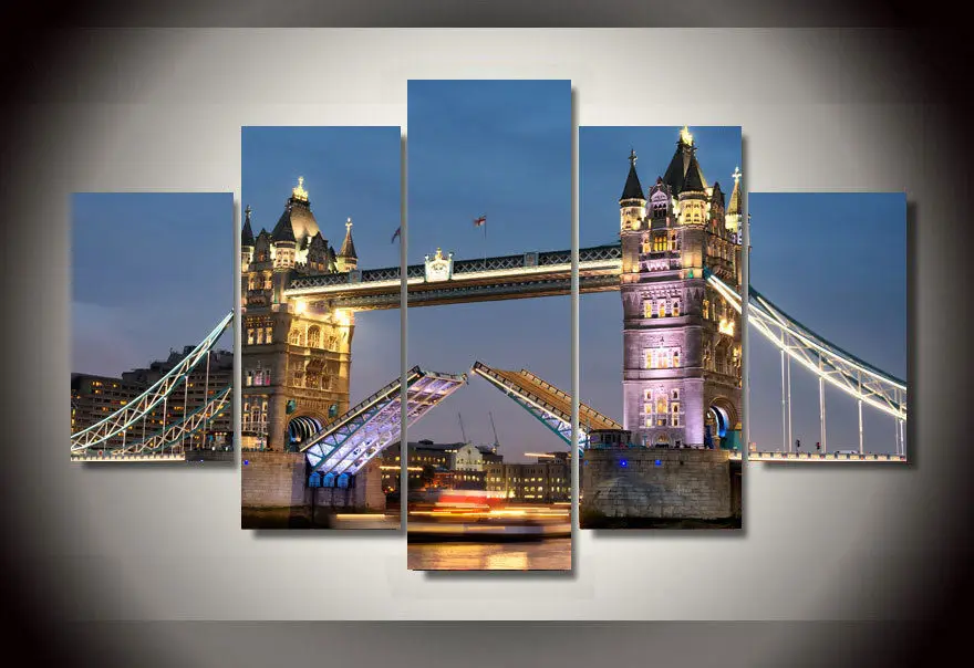 

Art Abstract Indoor Decor 20x35cmx2,20x45cmx2,20x55cm Tower Bridge London print canvas decoration 5 pieces