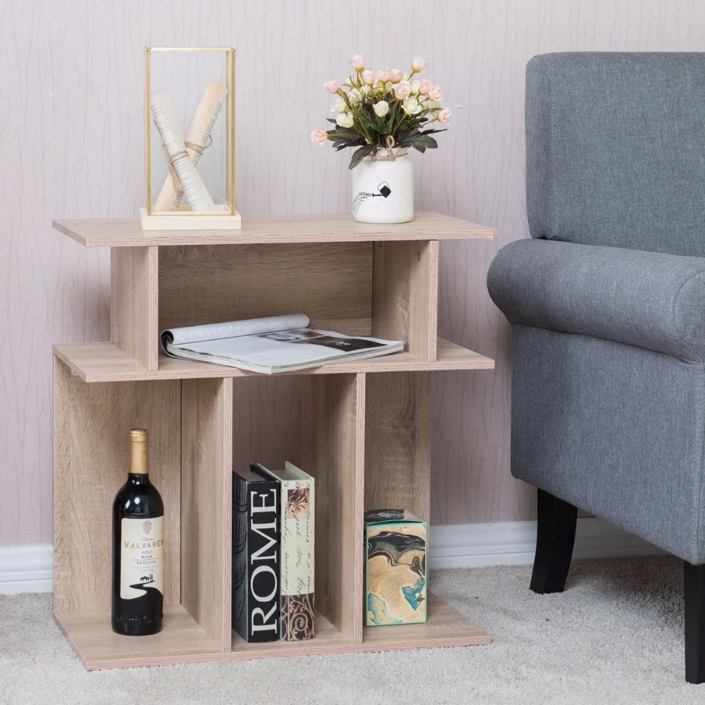 Giantex Modern Coffee Table Living Room End Side Sofa Table Wood Storage Desk Home Furniture With Diaplay Shelf HW56634