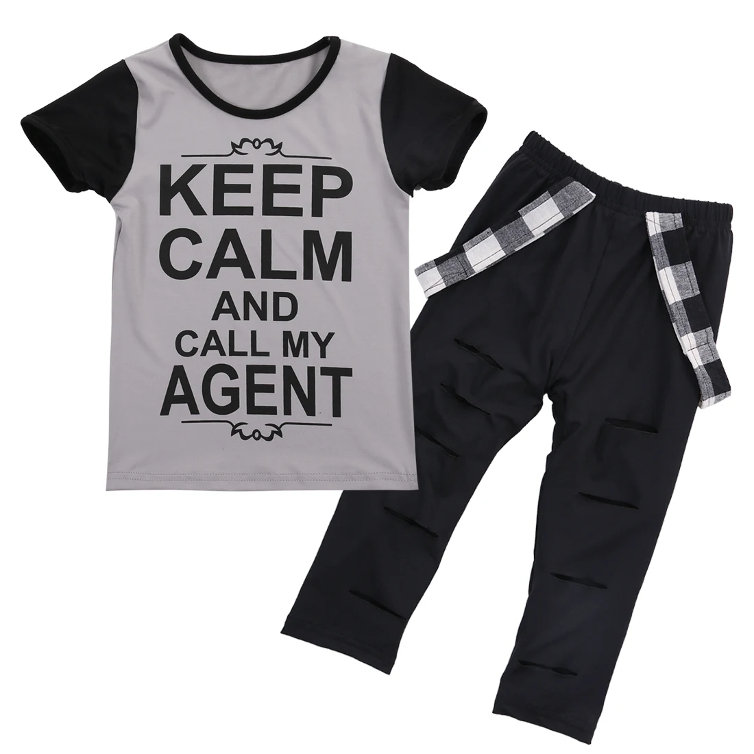 

2016 Newborn Infant Kids Baby Girls Keep Calm T-shirt +Pants Outfits Clothes Set Summer Toddler Chidren Clothing