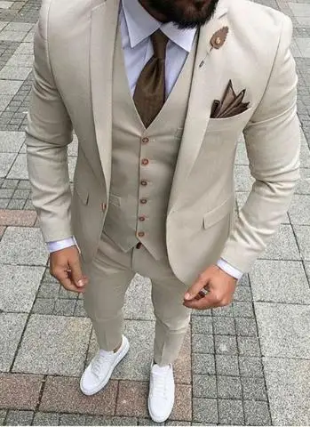 2019 индивидуальный заказ Slim Fit курение Формальные смокинг бежевый комплект из 3
