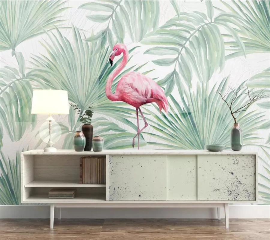 

Wellyu пользовательские обои papel де parede HD простой современный Свежий Завод Пальма Фламинго фон стены papier peint papel tapiz