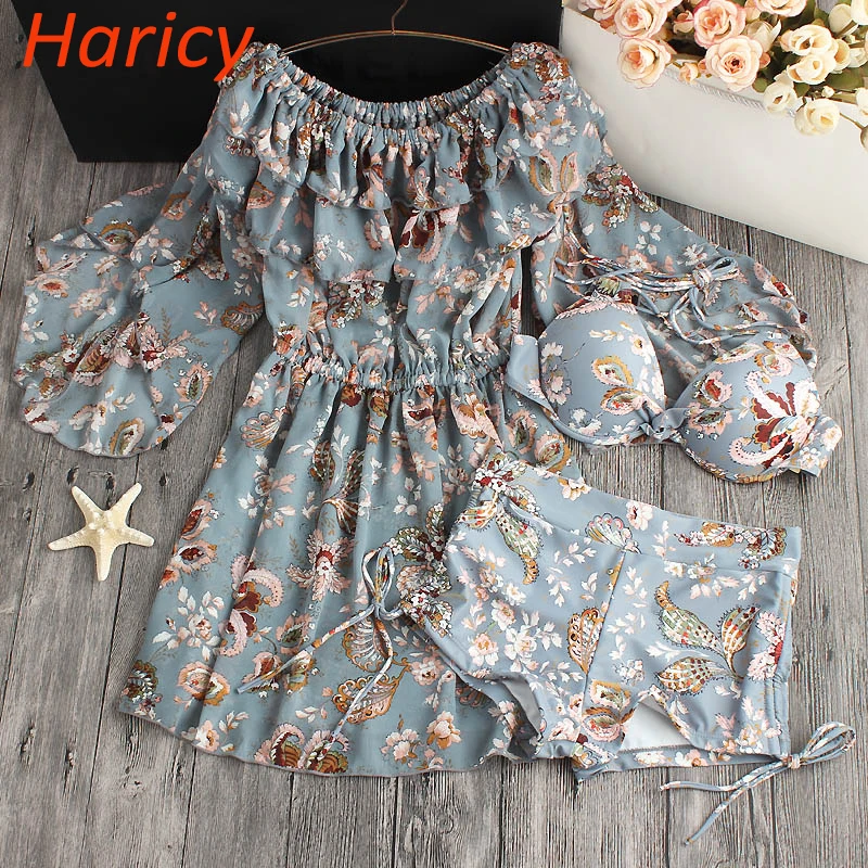 

Flower Print Bikini Summer Dress Bathing Suit Brazilian Biquini Sexy Bikinis Set 2018 Swimsuit Bandage Swimwear Women Skirt