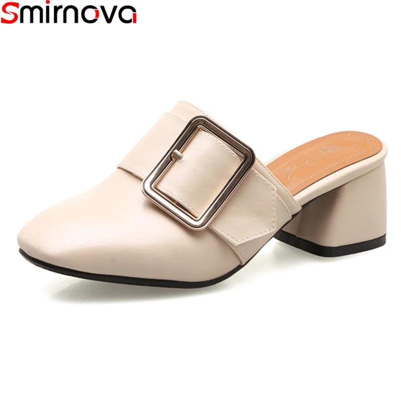 Smirnova/летние модные однотонные женские туфли без задника на среднем каблуке с