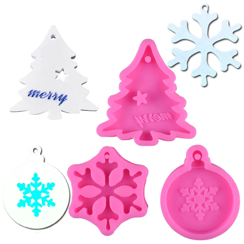 

New Belt hole Christmas snowflake flip sugar silicone pendant pendant dress up mold cake Decorative Mould