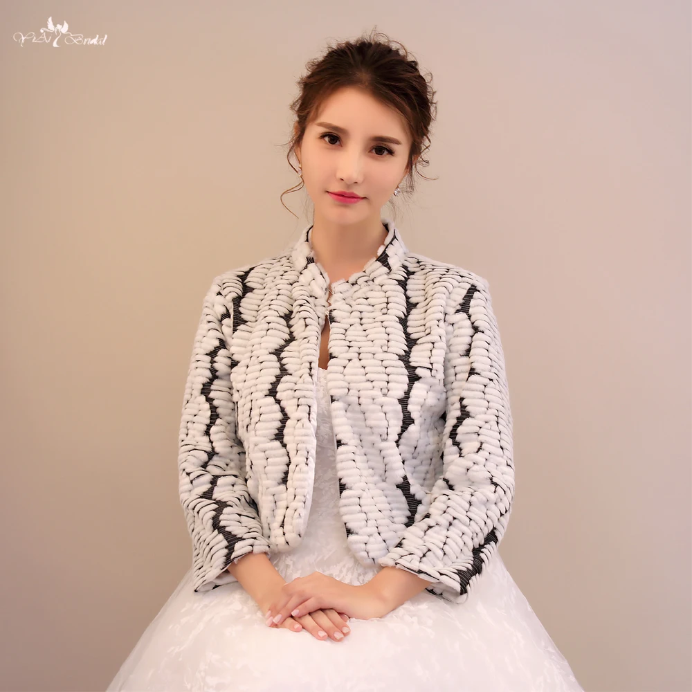 Lzp186 Modern Black And White Stripes Wedding Shawls Fur Bolero
