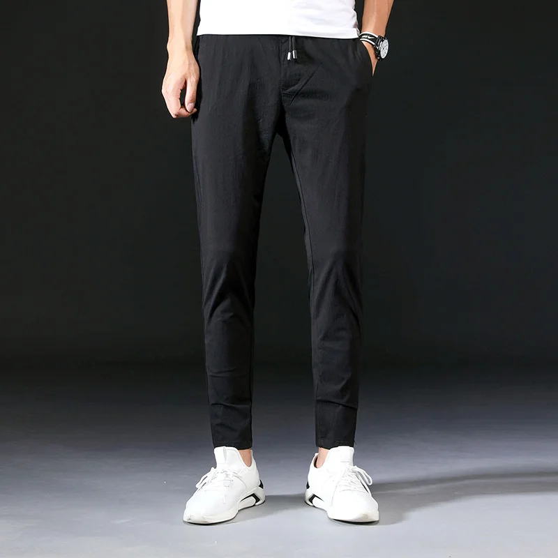 Solid Color Casual Pants Men Elastic Waist Slim Fit Pantalones Hombres ...