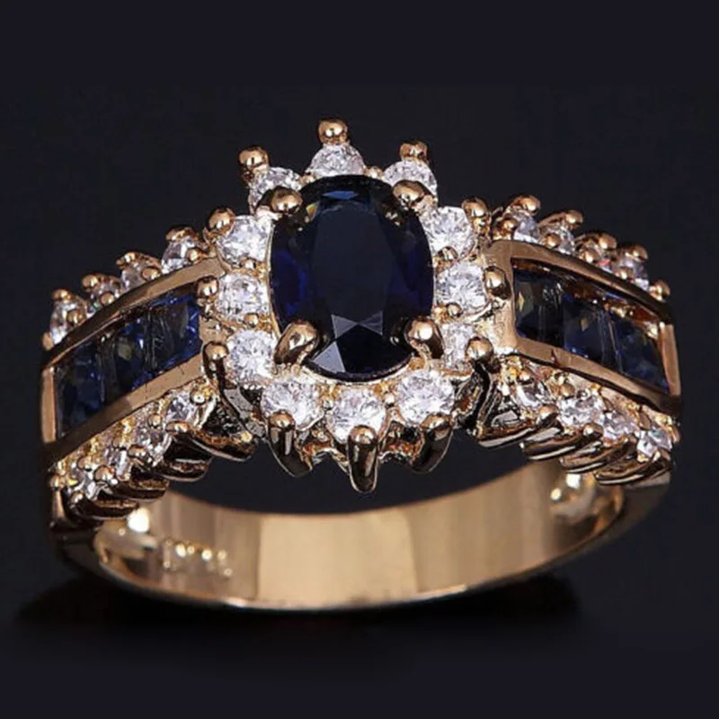Винтаж Кристалл Голубой циркон камень кольца для женщин золото Цвет обручальные женские обручальные кольца овальные кольца подарок вечерние ювелирные изделия