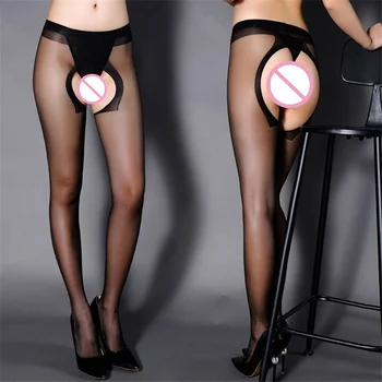 

Women Sexy Open Crotch Tights Summer Breathable Pantyhose Thigh High Stockings Elastic Slim Nylons Stockings Club Party Hosiery