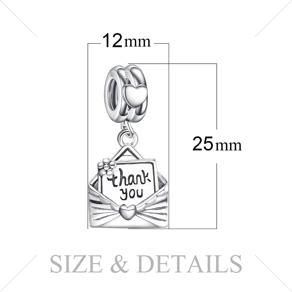 JewelryPalace 925 пробы Серебряная роза конверт спасибо письмо Шарм Бусины Fit Браслеты
