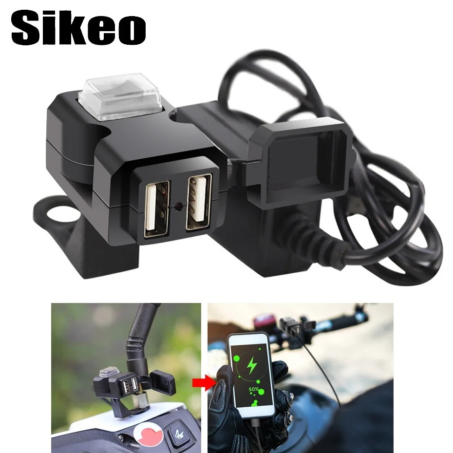 Dual USB Port 12V Waterproof Motorbike Motorcycle Handlebar Charger 5V 1A/2.1A Adapter Power
