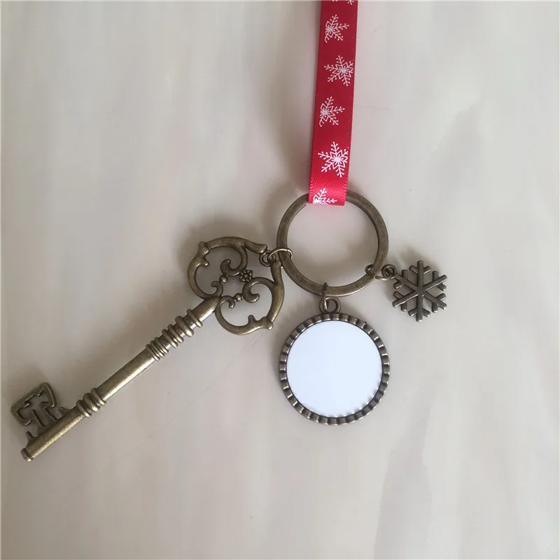 

sublimation santa claus key christmas pendant with red snow rope heat transfer printing blank materials 15pcs/lot new style