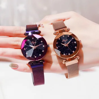 

2019 bayan kol saati Ladies Watches relogio feminino Starry Sky Magnetic Watch Rhinestone Steel Mesh Wristwatch Female Clock