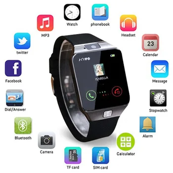 

Bluetooth Smart Watch With Camera Facebook Whatsapp Twitter Sync SMS Smartwatch Support SIM TF Card For IOS Android Sport watch