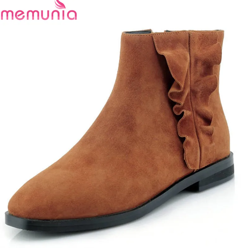 

MEMUNIA 2018 new fashion suede leather boots woman simple zip short plush autumn winter ankle boots for women square heels shoes