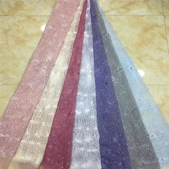 

High Quality Imported Wholesale 100%Polyester African Grey Tulle Lace French Net Beads sequins Lace Fabric For Wedding