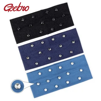 

Geebro Women's Hairband Gilrs Rhinestones Hair Accessories Handmade Denim Flat Headbands Female Crystal Fashion Headband DZ745
