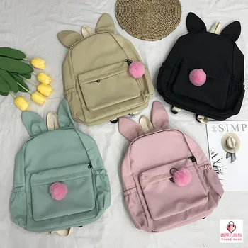 

Japanese Harajuku ins fur ball backpack pure color art small fresh shoulder bag student bag soft girl travel bag tide