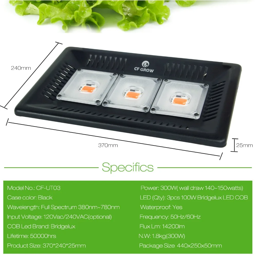 CF Grow COB Led Grow светильник ультра-тонкий водонепроницаемый полного спектра, для теплицы Гидропоника для выращивания овощей и цветения комнатных растений