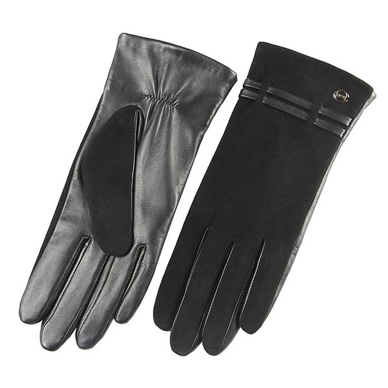 Fashion Women Suede Sheepskin Gloves Autumn Winter Plus Velvet High Quality Genuine Leather Elegant Lady Driving Glove EL004NC Fashion Women Suede Sheepskin Gloves Autumn Winter Plus Velvet High Quality Genuine Leather Elegant Lady Driving Glove EL004NC