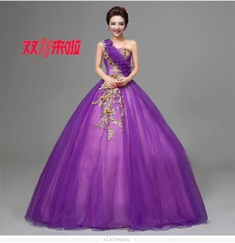 

Popular One Shoulder Girl Formal Dresses Elegant Appliques Handmade Flower Ball Gown Organza Long Quinceanera Dress Vestido