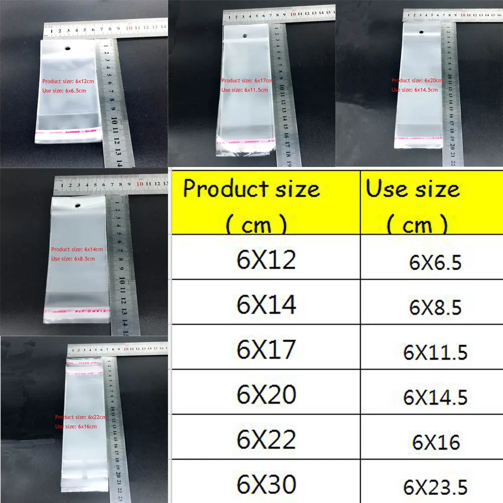 

500/1000PCS 6cm wide 6 sizes OPP Bags with Hanging hole Clear Transparent OPP Bag Packing Plastic Bag Self Adhesive Seal