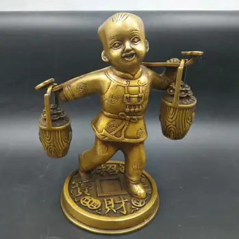 

china hand carved Lucky Ecoworld Yuanbao Wealth Money Copper statue