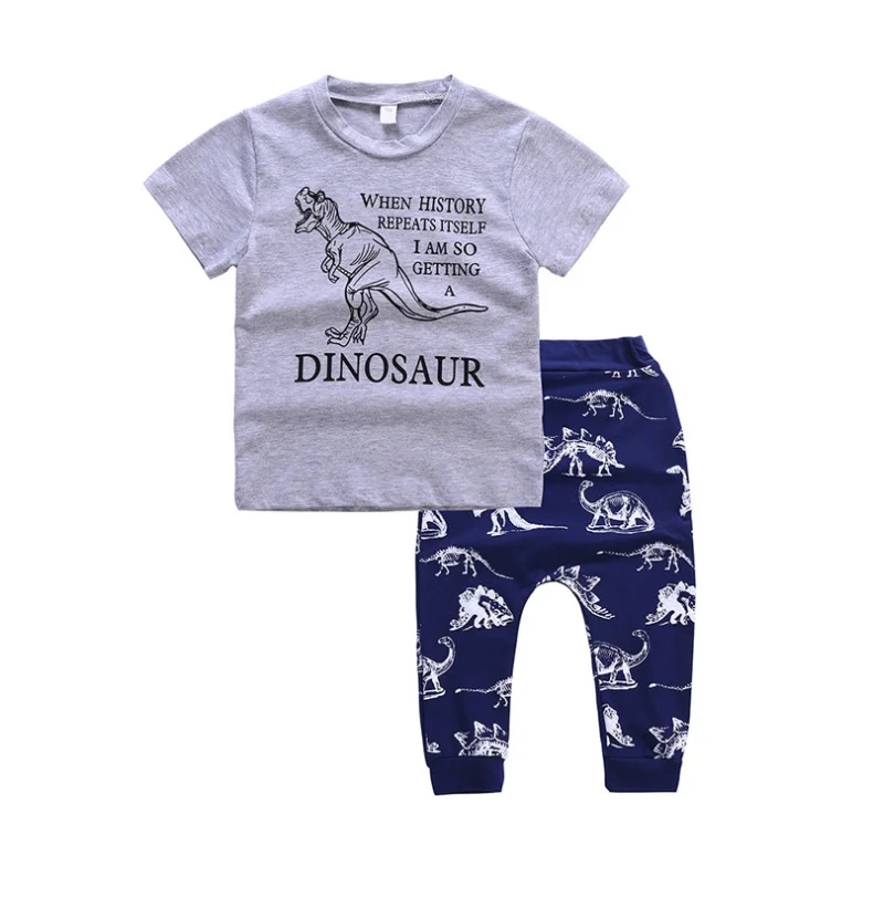 Boys Clothes Children Boy Clothing Set Summer Kids Toddler Outfits Dinosaur T-shirt+ Pants 1 2 3 4 5 6 7Years