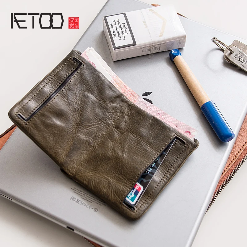 

AETOO Head cowhide Short Money clips man small Money Clips female leather small ticket clip retro nostalgia