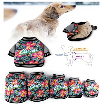 

New Fancy Dog Clothes Coat Hawaii Pet Clothes Cotton Padded Warm Pet Jacket Flower Print Autumn Winter Dog Clothes Size Plus