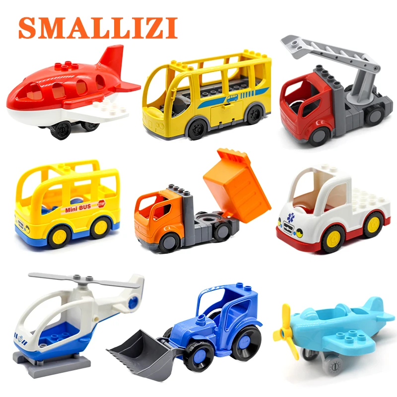 

Big Building Blocks Accessory City School Bus Vehicle Truck Aircraft Transport Fire Truck Brick Model Figure DIY Kids Toys Gifts