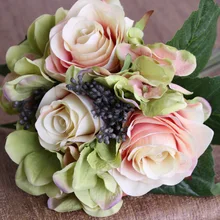 9 шт./12 головок в партии, rtificial Цветы Роза Гортензия для свадебной вечеринки шёлковые цветы для украшения DIY букет невесты