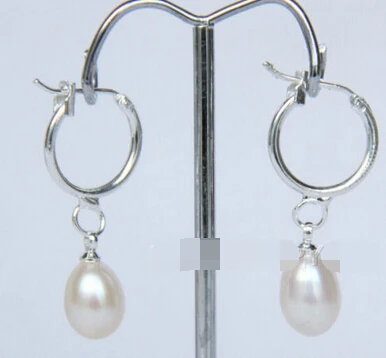 

free shipping 1379 beautiful! 8X10mm natural white FW pearls earrings